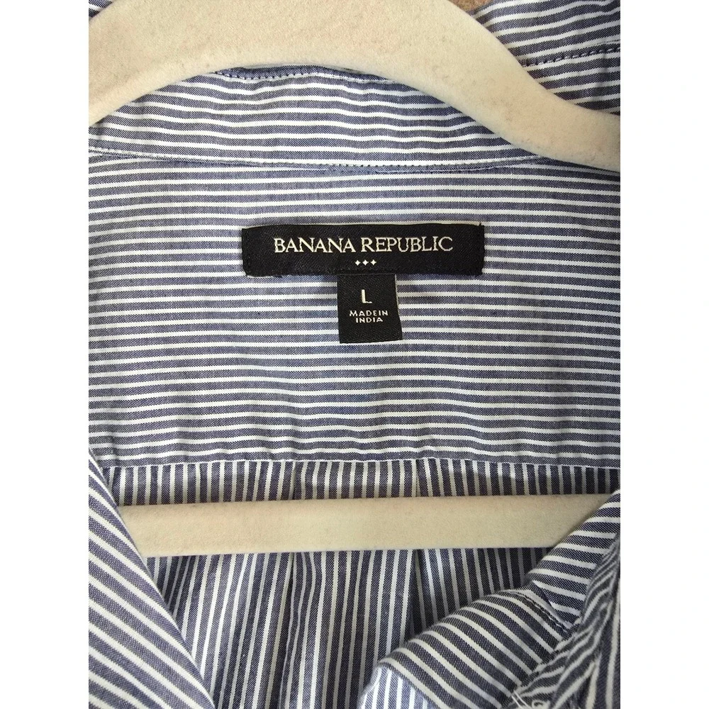Banana Republic Lazuli Blue Pinstripe Oversized Cotton Button Down Shirt Mens L